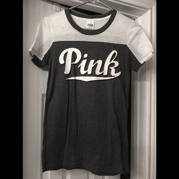 Victoria’s Secret PINK White & Gray T-Shirt - Picture 1 of 2